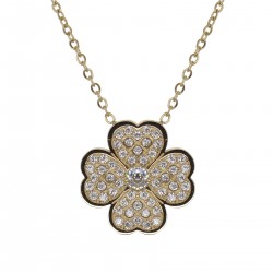 Collier Trèfle à 4 feuilles en Acier inoxydable doré et Zircones