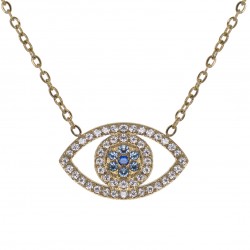 Collier Oeil en Acier inoxydable doré et Zircones