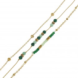 Trio de bracelets en Acier doré, Malachite et Jade
