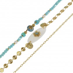 Trio de bracelets en Acier doré et Pierres naturelles bleues
