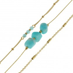 Trio de bracelets en Acier doré et Pierres naturelles bleues
