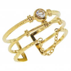 Bague réglable en Acier doré et Zircone