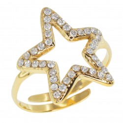 Bague réglable étoile en Acier doré et Zircones