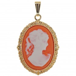 Pendentif camée orange grand modèle Plaqué Or et résine