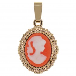 Pendentif camée orange petit modèle Plaqué Or et résine