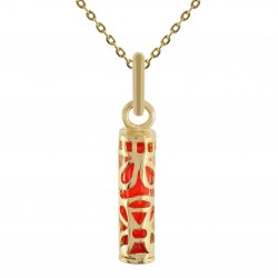 Collier Tiki Sagesse petit modèle Plaqué Or et Résine corail