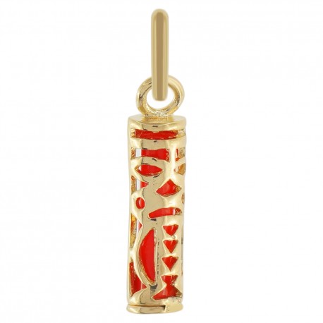 Pendentif Tiki Tendresse petit modèle Plaqué Or et résine couleur corail