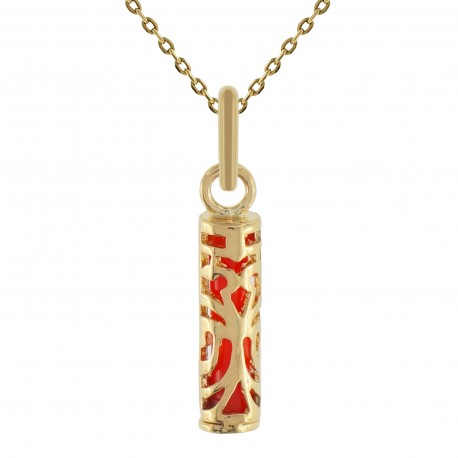 Collier Tiki Force petit modèle Plaqué Or et Résine corail