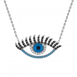 Collier Oeil en Argent 925 rhodié et Oxydes Zirconium