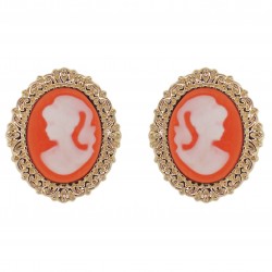 Boucles d'oreilles Camée orange et blanc Plaqué Or et Résine