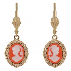 Boucles d'oreilles pendantes Camée orange et blanc Plaqué Or et Résine