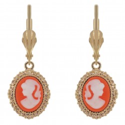 Boucles d'oreilles pendantes Camée orange et blanc Plaqué Or et Résine