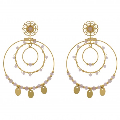 Boucles d'oreilles en acier doré 304L et pierres rose