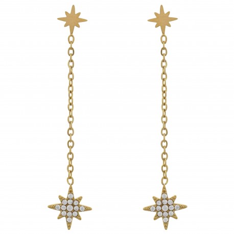 Boucles d'oreilles pendantes en acier doré 304L et Zircones