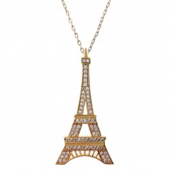 Collier Tour Eiffel Plaqué Or 18 carats et Zirconium