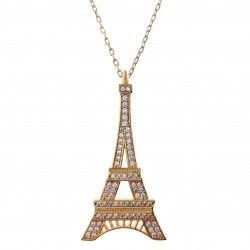 Collier Tour Eiffel Plaqué Or 18 carats et Zirconium