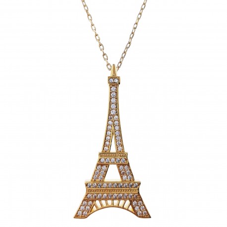 Collier Tour Eiffel Plaqué Or 18 carats et Zirconium