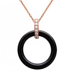 Collier anneau Plaqué Or rose18 carats, céramique et Zirconium