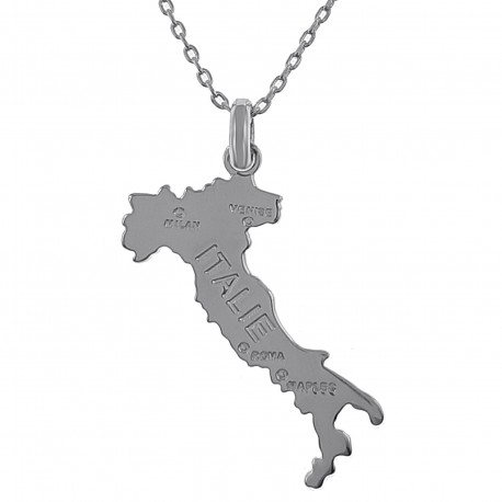 Collier carte Italie en Argent 925 rhodié