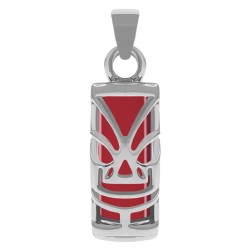 Pendentif Tiki en Argent 925 Rhodié et Agate rouge