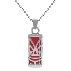 Collier Tiki en Argent 925 rhodié et Agate rouge