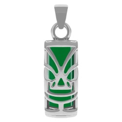 Pendentif Tiki en Argent 925 Rhodié et Agate verte