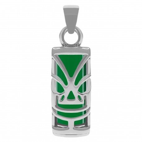 Pendentif Tiki en Argent 925 Rhodié et Agate verte