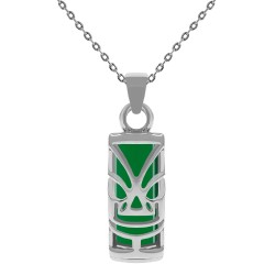 Collier Tiki en Argent 925 rhodié et Agate verte