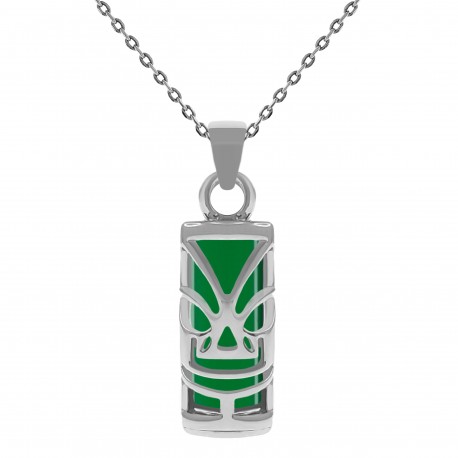 Collier Tiki en Argent 925 rhodié et Agate verte