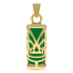 Pendentif Tiki Plaqué Or 18 carats et Agate verte