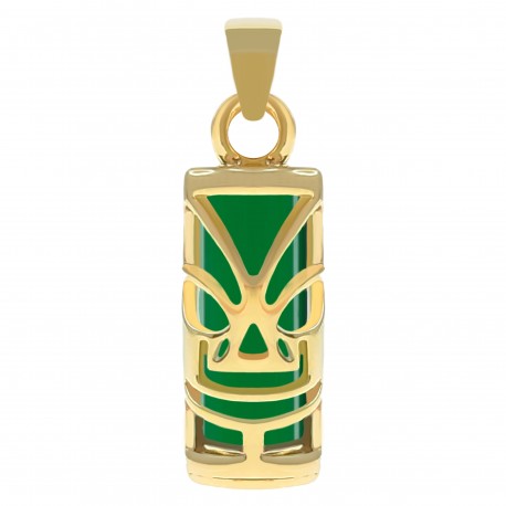 Pendentif Tiki Plaqué Or 18 carats et Agate verte