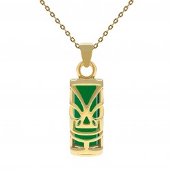 Collier Tiki Plaqué Or 18 carats et Agate verte