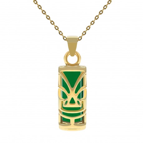 Collier Tiki Plaqué Or 18 carats et Agate verte