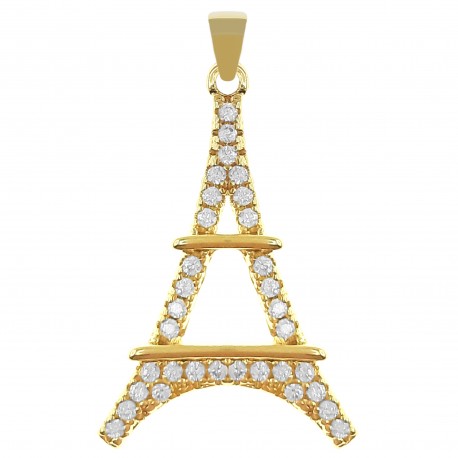 Pendentif Tour Eiffel Plaqué Or 18 carats et Oxydes Zirconium