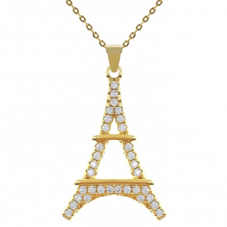 Collier Tour Eiffel Plaqué Or 18 carats et Oxydes Zirconium