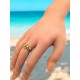 Bague ouverte Fleurs en acier doré et pierres transparentes