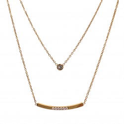 Collier double rang en acier doré et zircones