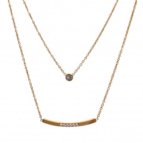 Collier double rang en acier doré et zircones