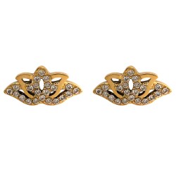 Boucles d'oreilles Fleur de lotus en acier doré 304L et Cristal